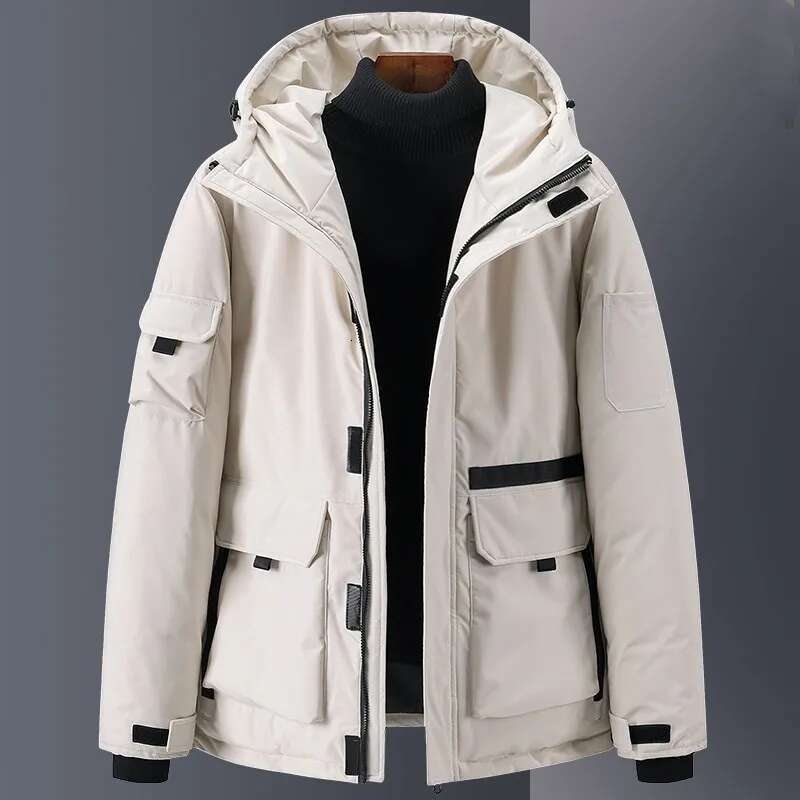 ZOZOWANG 2024 Winter Thick 90% White Duck Down Jacket Hooded Military Style Multi-Pockets Casual Men's Outwear