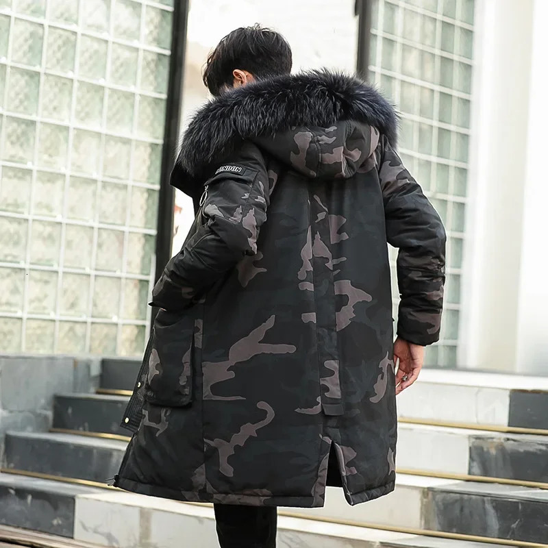 Mens down jacket thick coat warm coat white duck coat raccoon fur coat winter long coat outerwear 241018