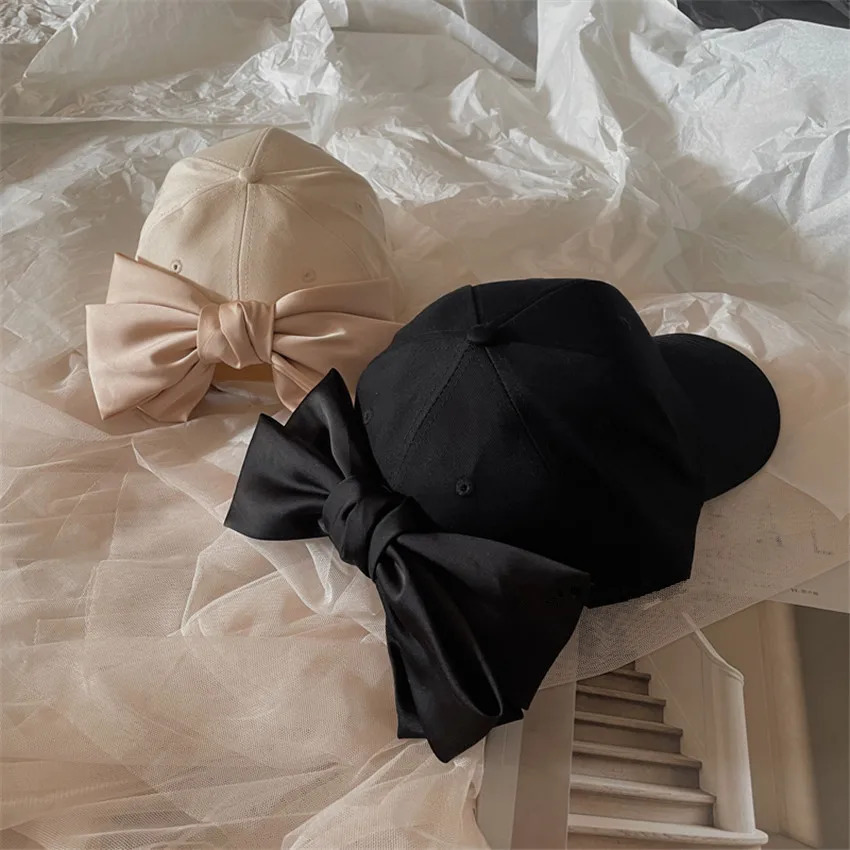 02-shi ins drop fashion original satin Black bowknot lady shade baseball hat women leisure visors cap 241009