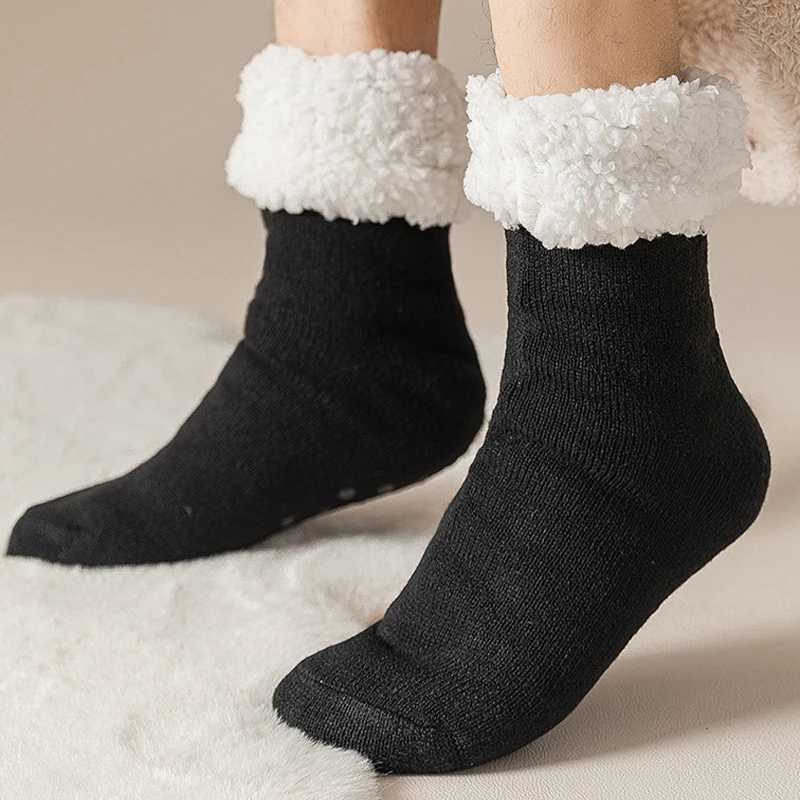 Winter Christmas Plush Lined Slipper Men Socks Comfy Warm Mid Tube Sock Warm Thickened Home Sleeping Soft Non Slip Floor SoxXJ241019