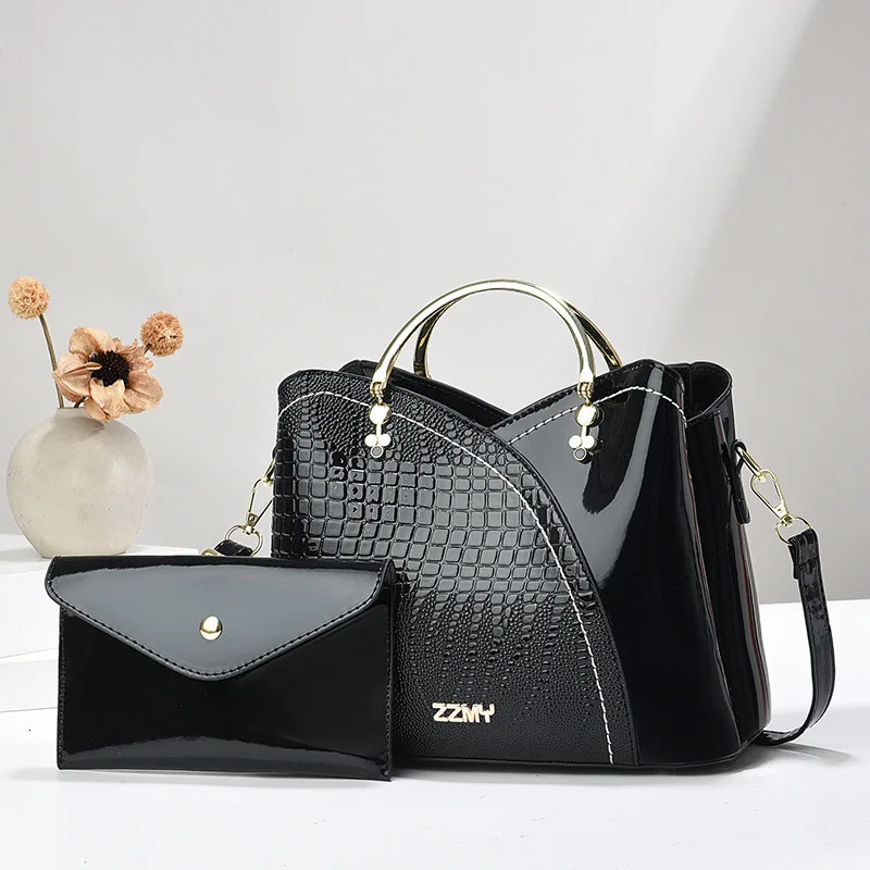 direct selling womens shiny leather handbag with wallet large capacity composite bag shoulder cross bag 241018