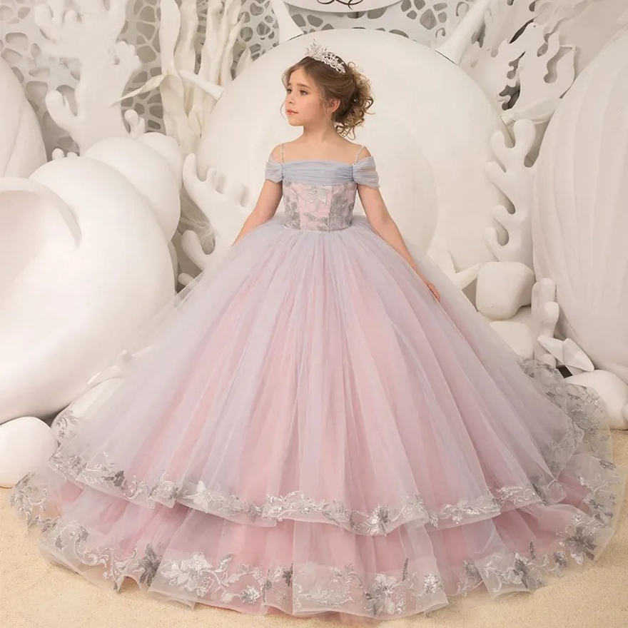 Tulle Ball Gown Toddler wer Girl Dresses Layered Ruffles Piping Purple Little Glitz Girls Pageant Dress