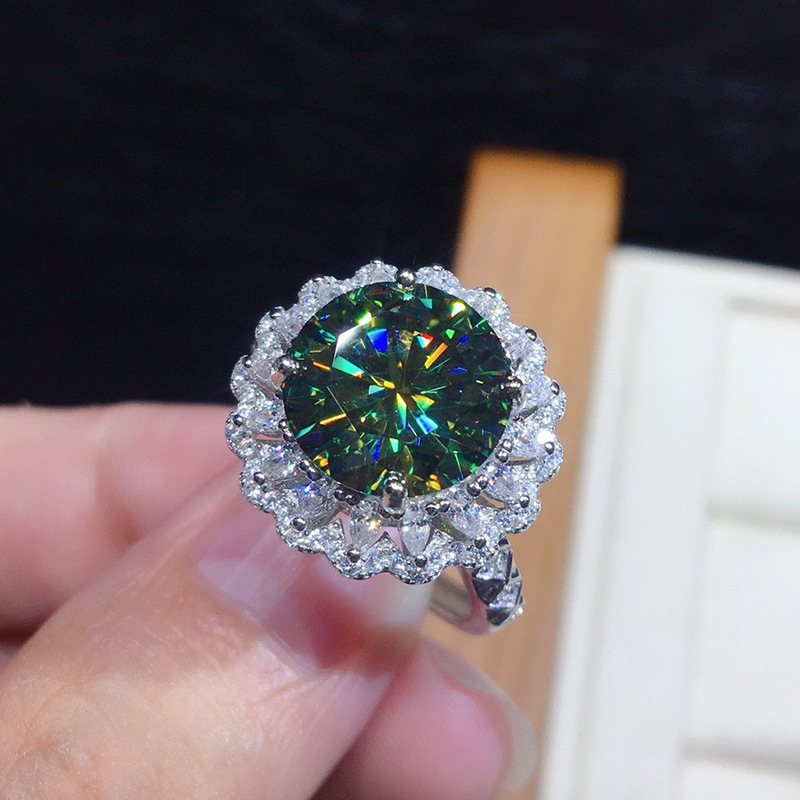 Solitaire Ring Women's Classic Blue Green Diamond Ring Fire Sparkling Rose Gold Crystal Ring Fashion Jewelry Engagement Gift