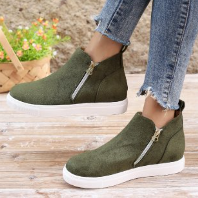 Plus Size Women's Thick Sole Heightening Round Toe Solid Casual Shoes - Green Grey ff1b
