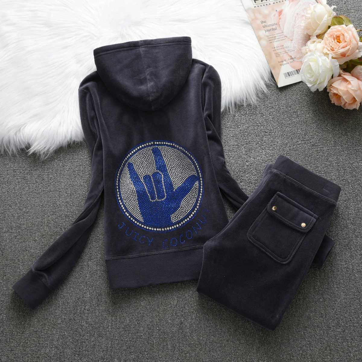 Women's Two Piece Pants Juicy Cometure 2024 Autumn/Winter Track and Field Wear Velvet Womens Hoodie Sportswear Casual Pants Set Y2K Sportswear Y2