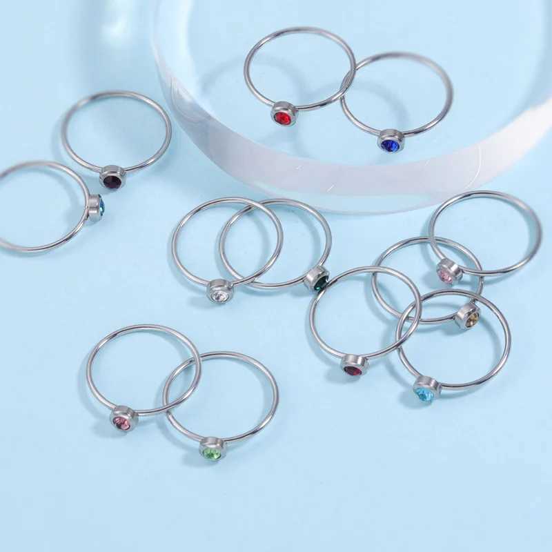 12 pieces/batch Birthstone Ring Size 5 6 7 8 9 10 Mirror Polish Stainless Steel Ring Female Couple Ring Fashion Jewelry Gift Y241019