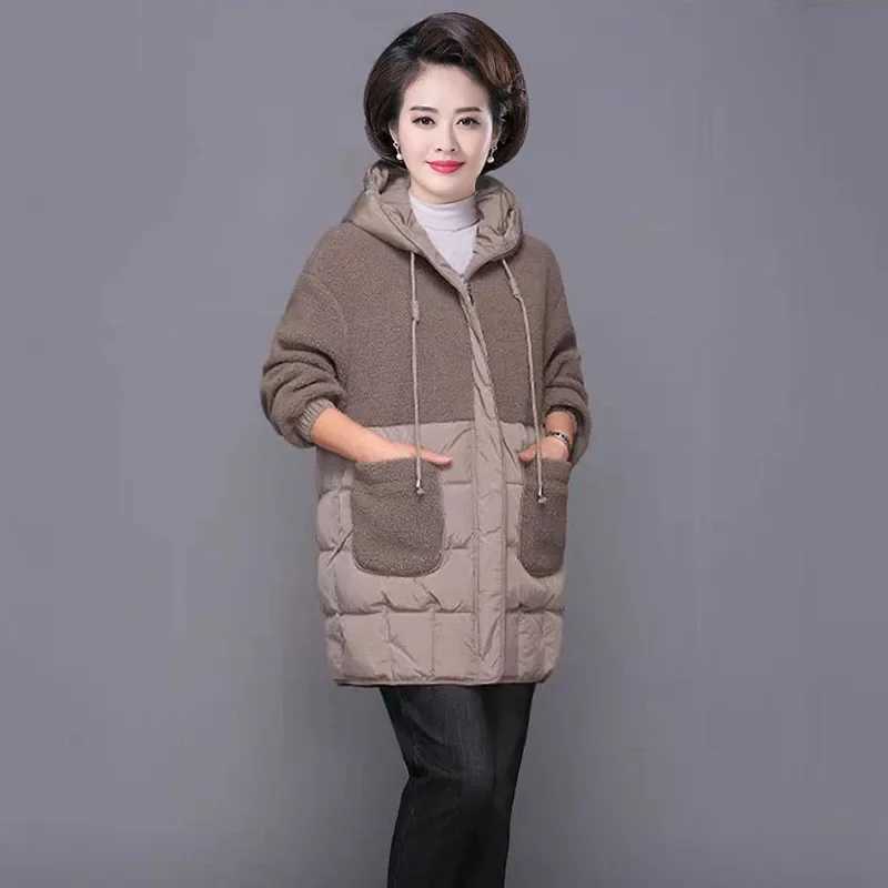 Women Padded Jackets Autumn Winter Hooded Outerwear 2024 Loose S-4XL Down Cotton Jacket Mid-Length Lamb Wool Thick Coat FemaleX241019