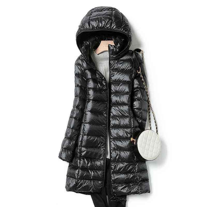 Winter Womens Ultralight Thin Down Jacket White Duck Down Hooded long Jackets Long Sleeve Warm Coat Parka Female OutwearX241019