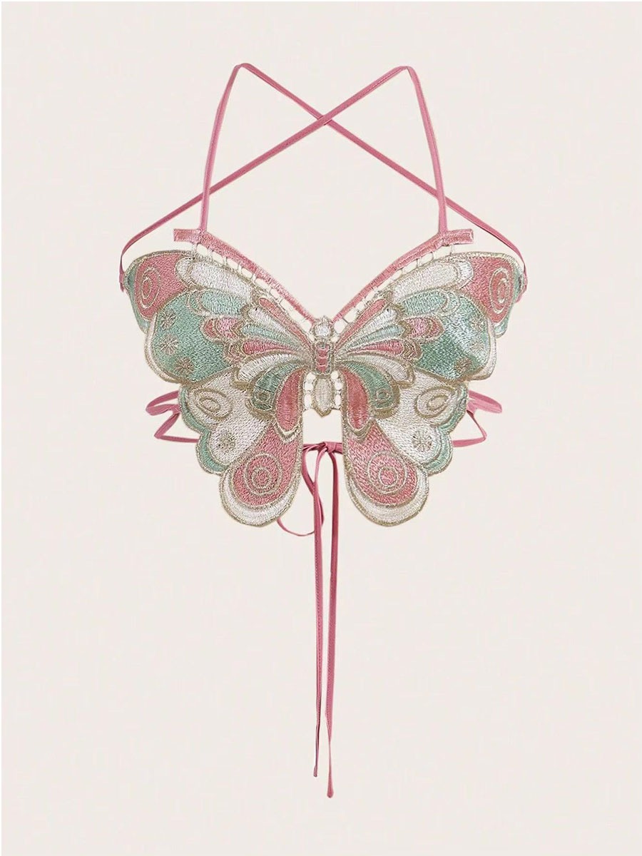 Butterfly tie spaghetti strap sexy girl style slim fit slimming beauty back strap vest female design sense strapless top