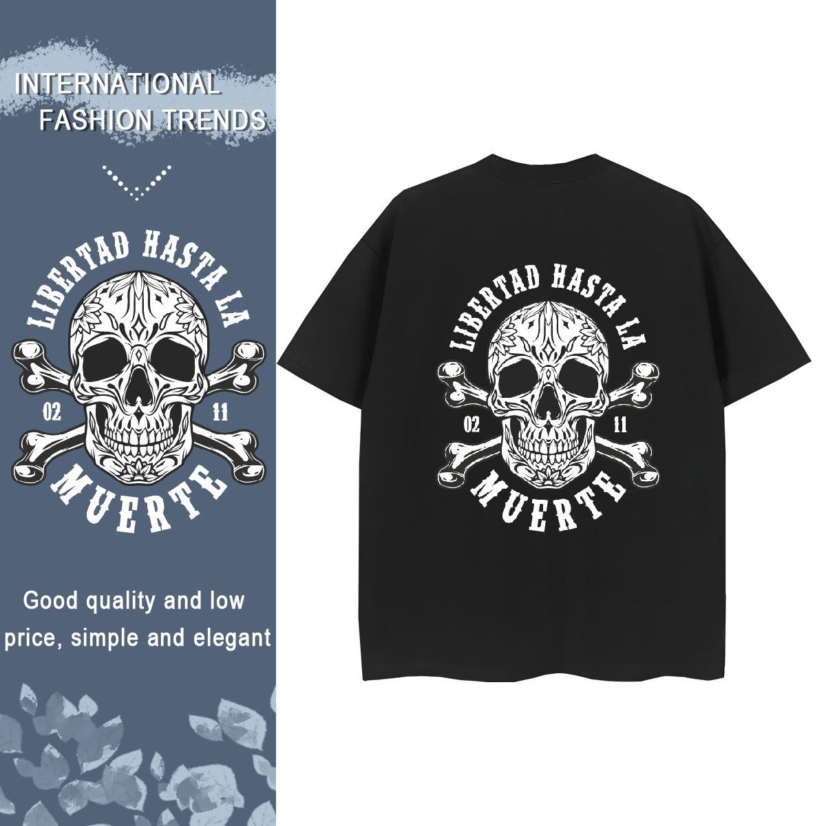 2024 DIY T shirt 230g Cotton Round Neck Short Sleeve Street Casual skull Woman Tshirt Unisex Plus Size Custom Clothings