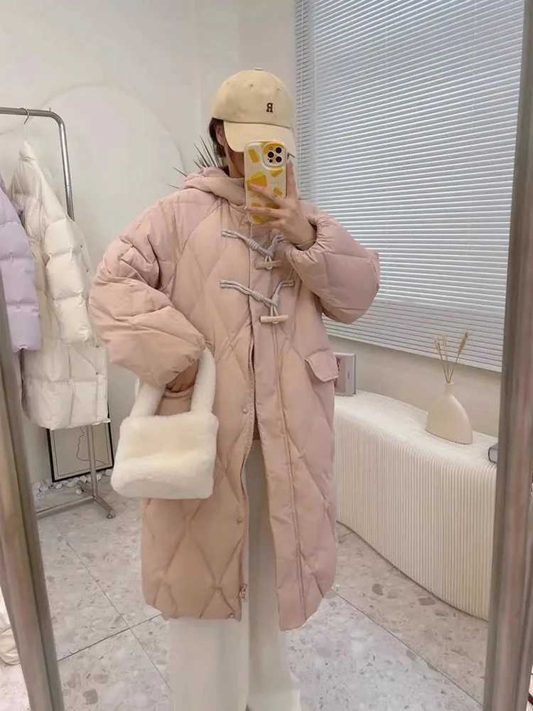 Mid-length Hooded Down Cotton Coats Tops Winter Snow Wear Casual Loose Chaqueta Elegant Casaco Korea Warm Women Jaqueta AbrigoX241019