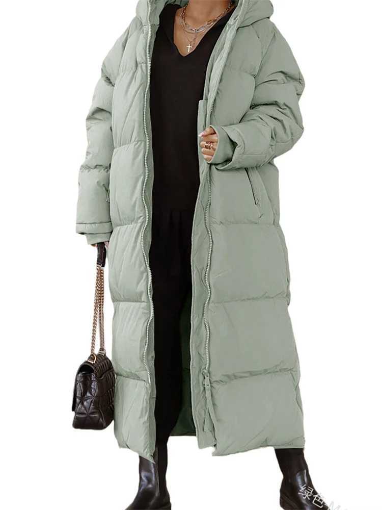 Wmstar Women Coat New Winter Thickened Loose Style Long Sleeve Solid Color Windproof Warm Hooded Down Cotton Padded Long JacketX241019