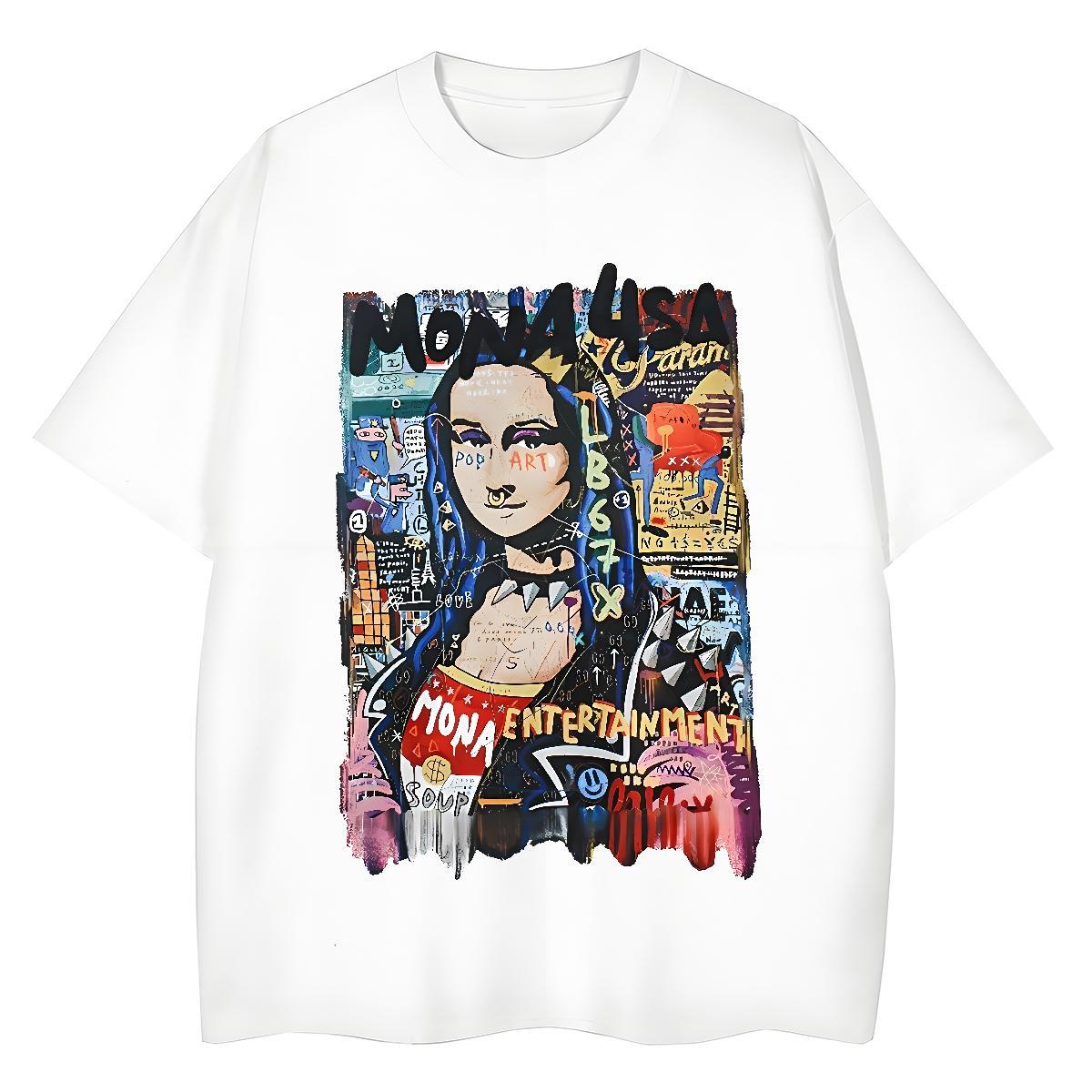 Fashion T Shirt For Woman 230g Cotton Crew Neck Breathable Casual Sport Mona Lisa Tshirt for Man Woman Loose Black White Polos