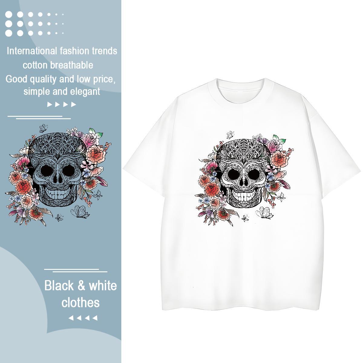Fashion Womens T Shirts 100% Cotton 230g Breathable Crew Neck Casual Beach flower Women Tshirts Loose fit DIY Anime Polos