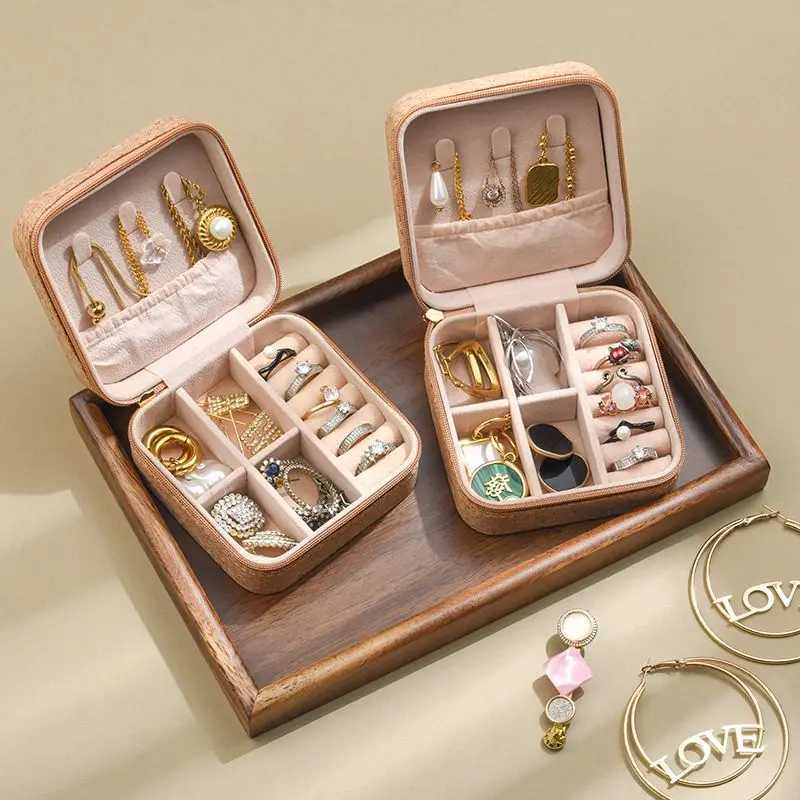Cork patterned jewelry box with fashionable retro style portable travel jewelry storage display rings necklaces earrings W241019