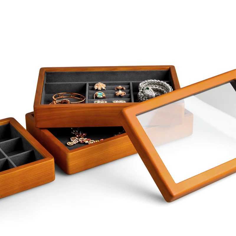 Oirlv solid wood multifunctional jewelry display box ultra-fine fiber ring earring bracelet organizer box luxury storage box womens gift W241019