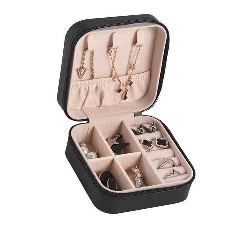 1 portable mini jewelry storage box family travel earrings necklace ring jewelry box layered jewelry display box W241019