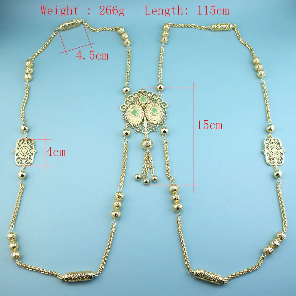 Fashionable Algerian women shoulder chain Moroccan bride body jewelry gold Arabic wedding jewelry long necklace 241018