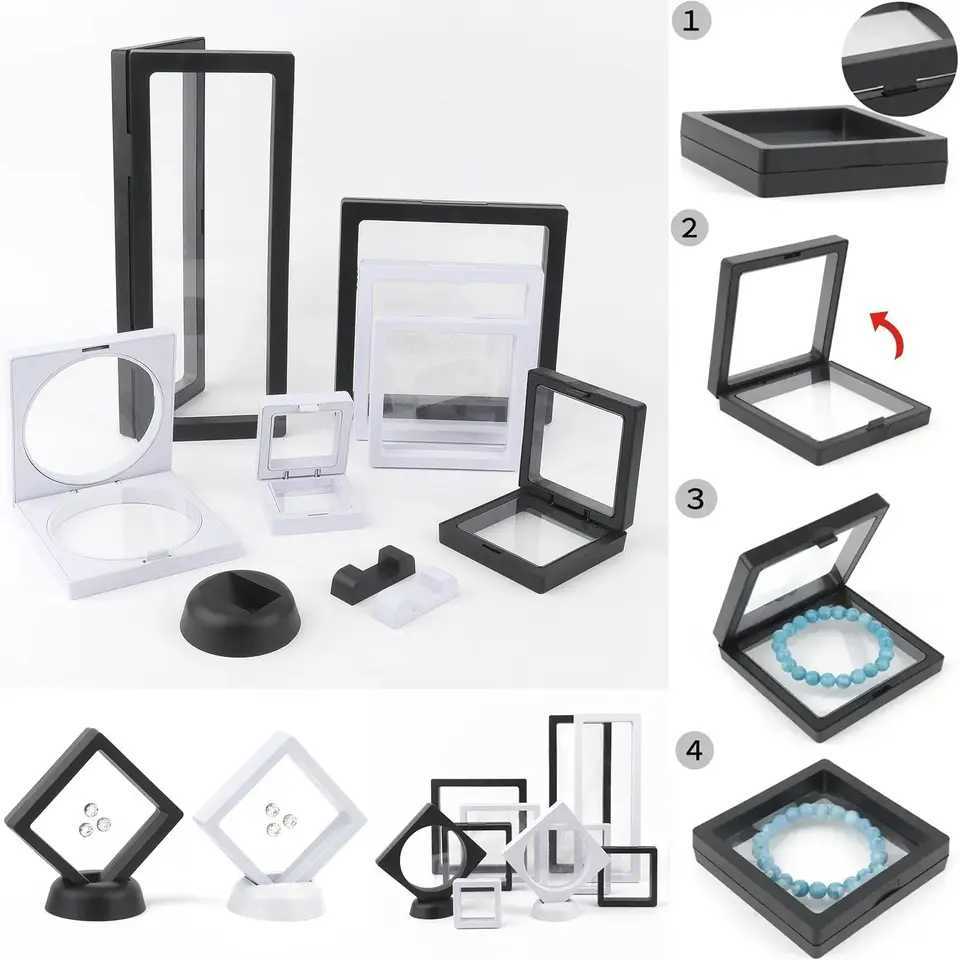 3D floating frame PE film jewelry and gemstone storage box without floating bracket film ring earrings necklace display box W241019