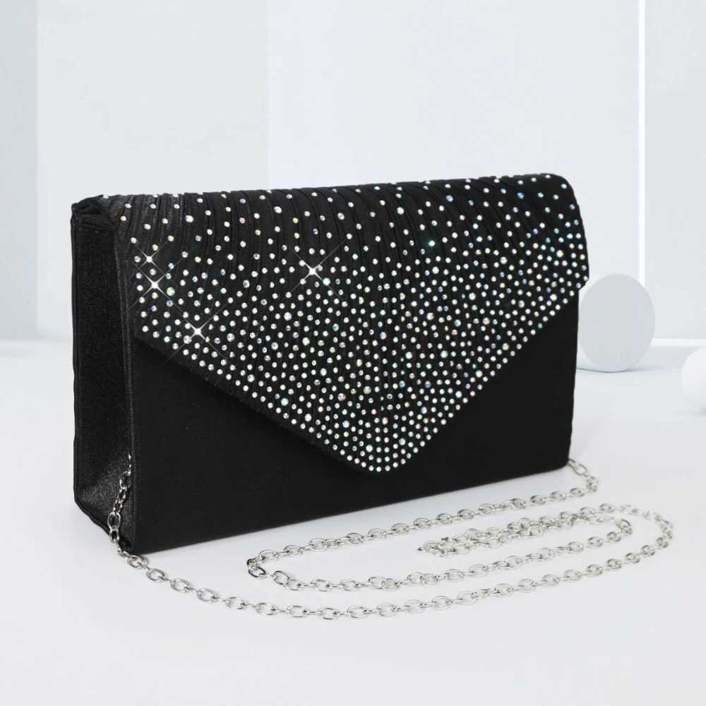 Elegant rhinestone evening bag womens pleated clutch wallet luxurious flip handbag used for weddings parties dances and banquets Y241019