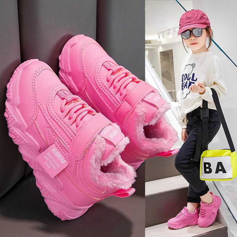 Athletic Outdoor Childrens casual shoes suitable for girls boys autumn winter warm fluffy fur childrens sports shoes hot classic H241019