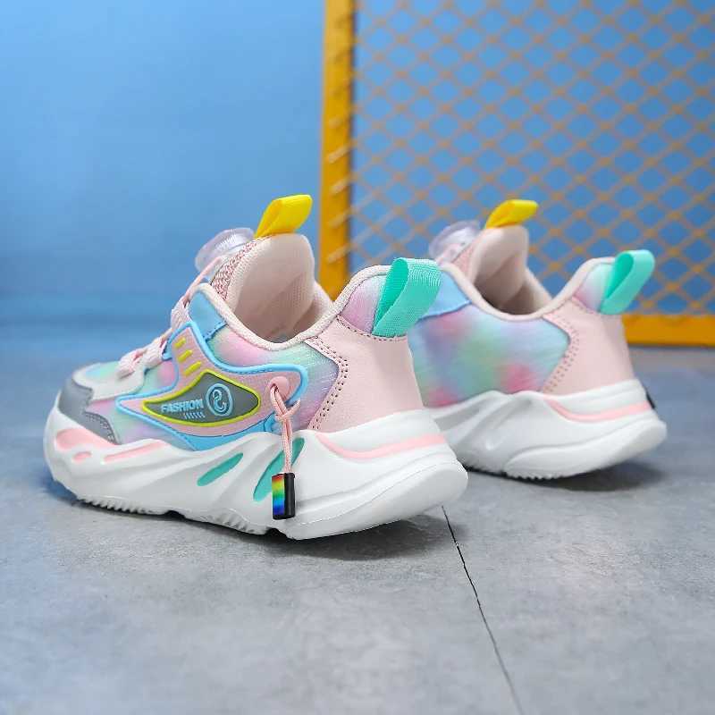 Athletic Outdoor Childrens girls fashionable sports shoes childrens shoes for ages 4 to 9 PU and MESH tennis and running shoes JJL1899 H241019
