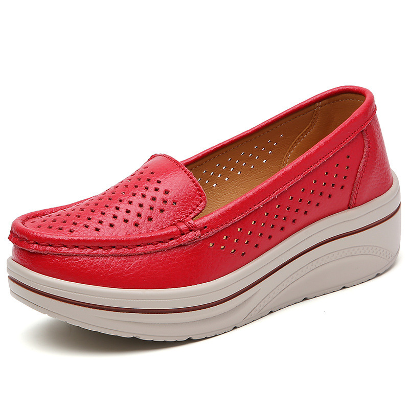 Large size 4-color sponge cake women's shoes 35-42, thick soled rocking shoes with 5cm sloping heel, fashionable cowhide women's shoes