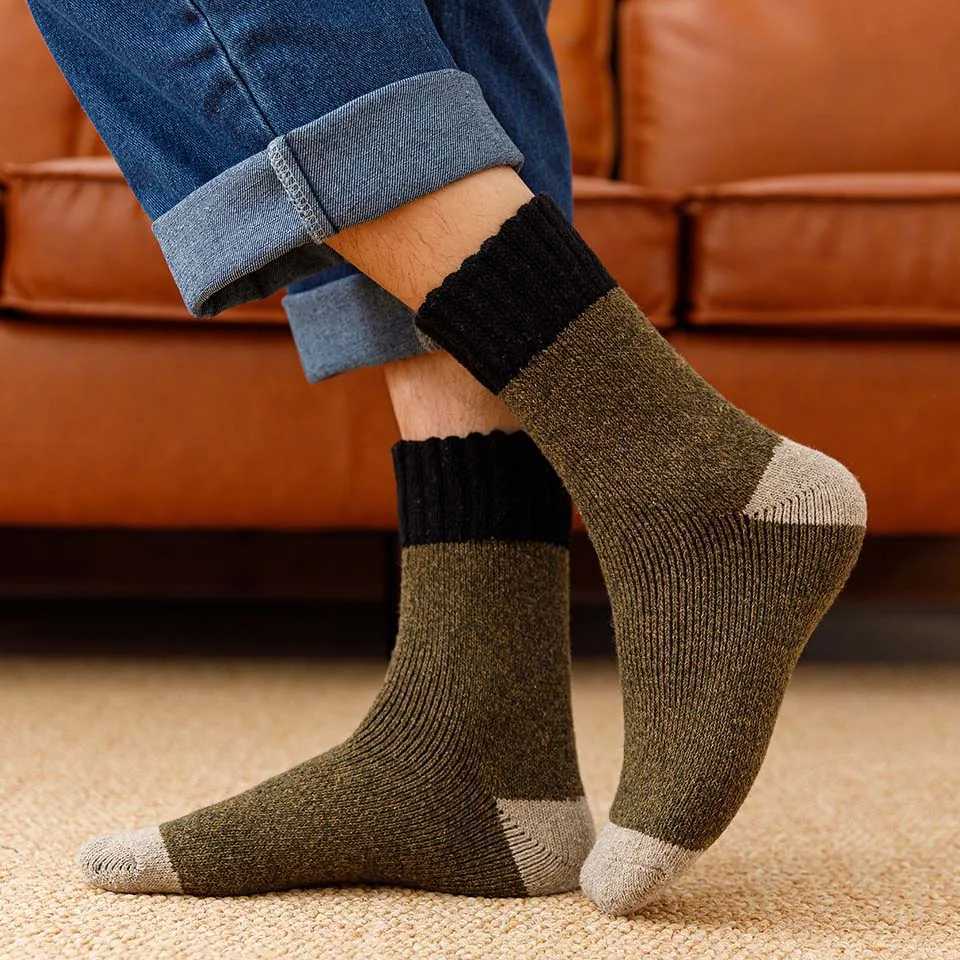 Winter Mens Thick Warm Wool Socks Harajuku Retro Merino Cashmere Socks High Quality Plus Size Casual Long Socks For Men 3 PairXJ241019
