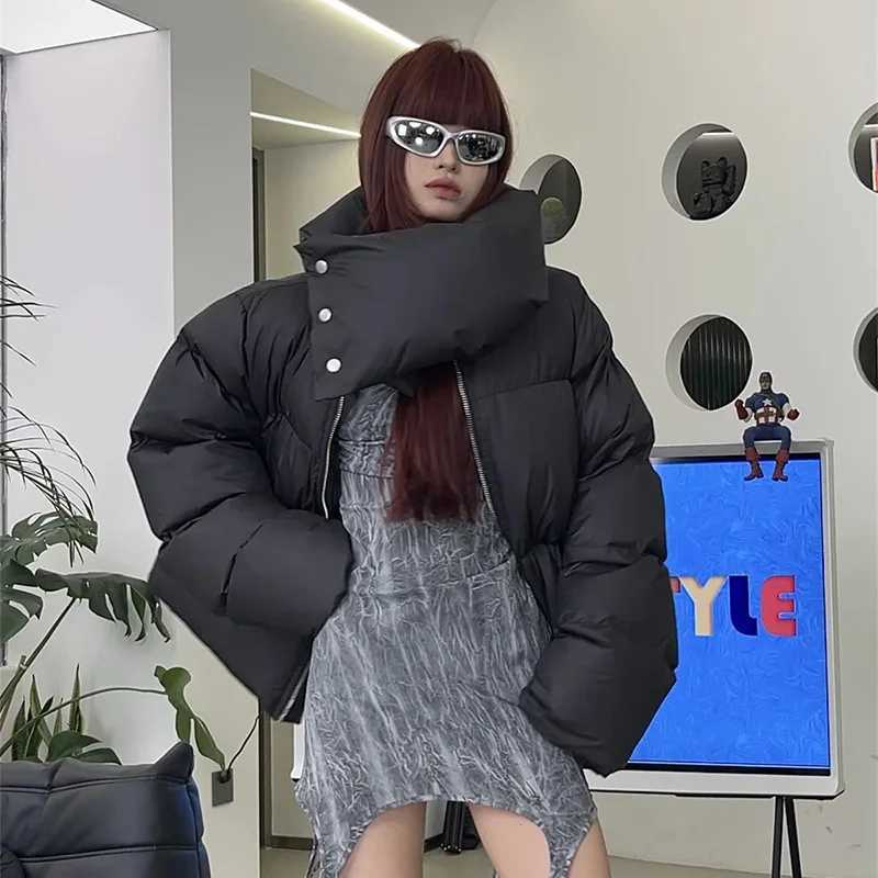 Women's Down Parkas Womens Winter 2024 Thick Button Scarf Jacket Warm Cotton Jacket Bread Jacket Casual Short Cotton Jacket Womens Clothing Y2410