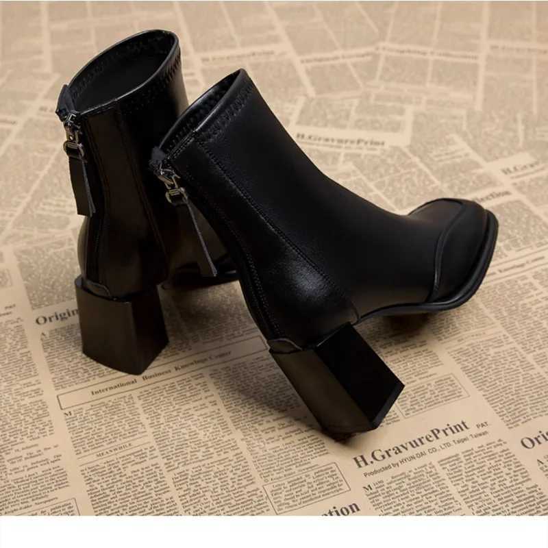 Womens high heels brown leather work clothes short womens ankle boots Pu sales Y2k autumn high-quality Y241019