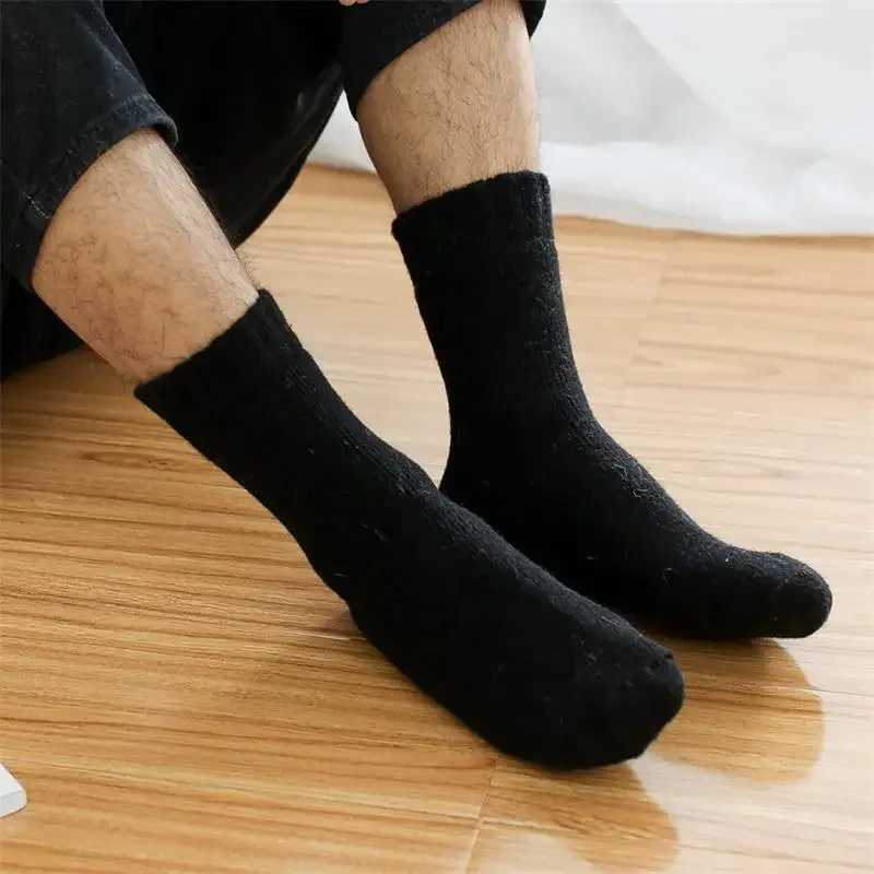 3Pairs/Mens Socks Winter Warm Solid Color Wool Thermal Socks Super Thick Snow Socks Comfort Happy Long Tube Wool Socks EU38-46XJ241019