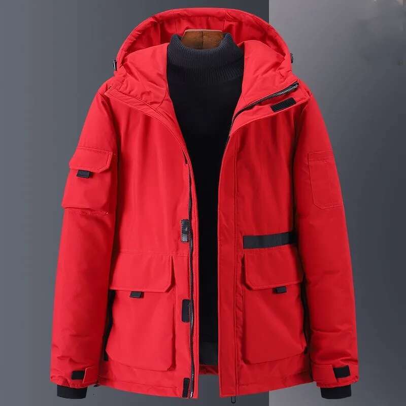 ZOZOWANG 2024 Winter Thick 90% White Duck Down Jacket Hooded Military Style Multi-Pockets Casual Men's Outwear