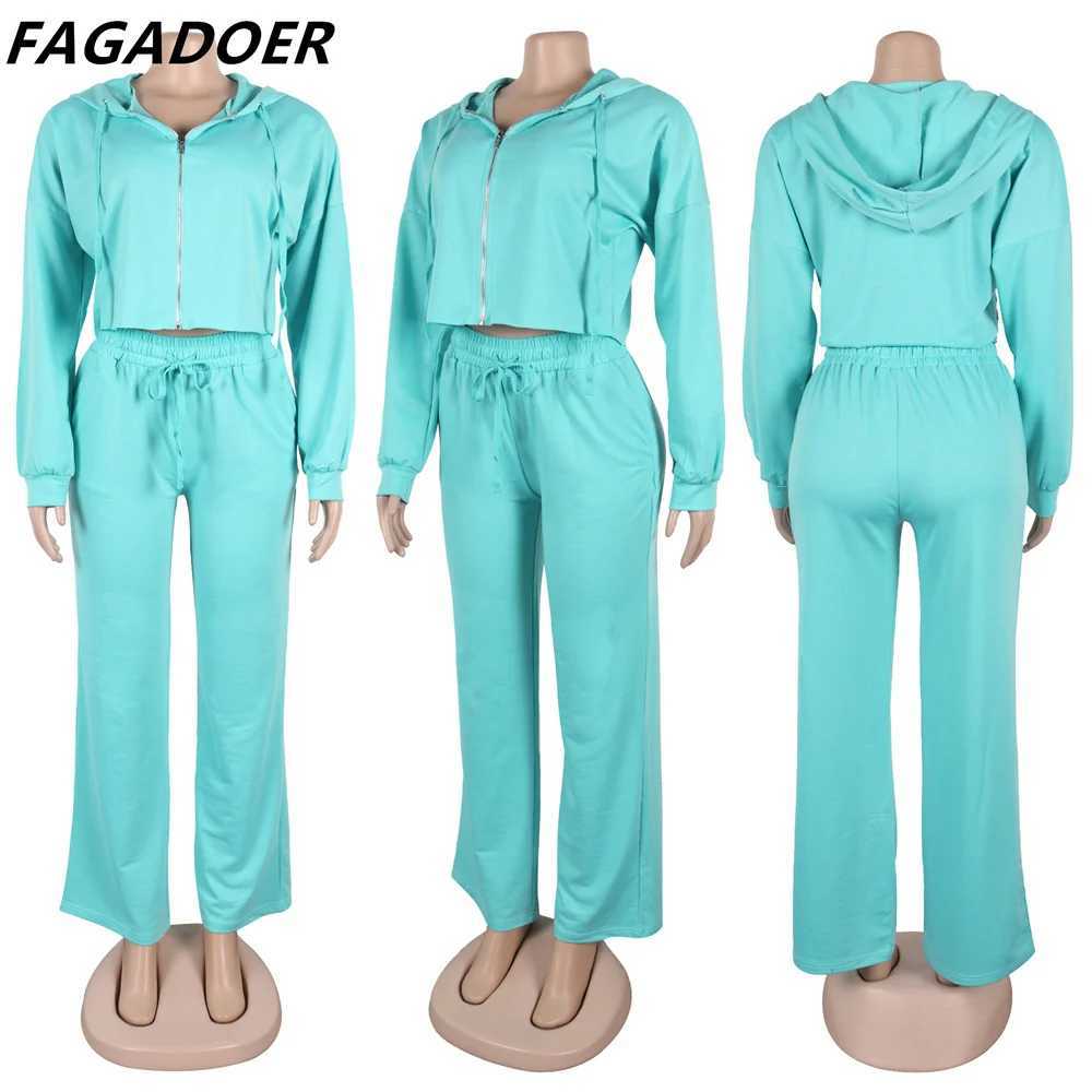 Women's Two Piece Pants FAGADOER Womens 2024 Autumn 2-piece Casual Long Sleve Zipper Hoodie Coat and Sweatpants Set Y2k Strt Sportswear Y241019CC