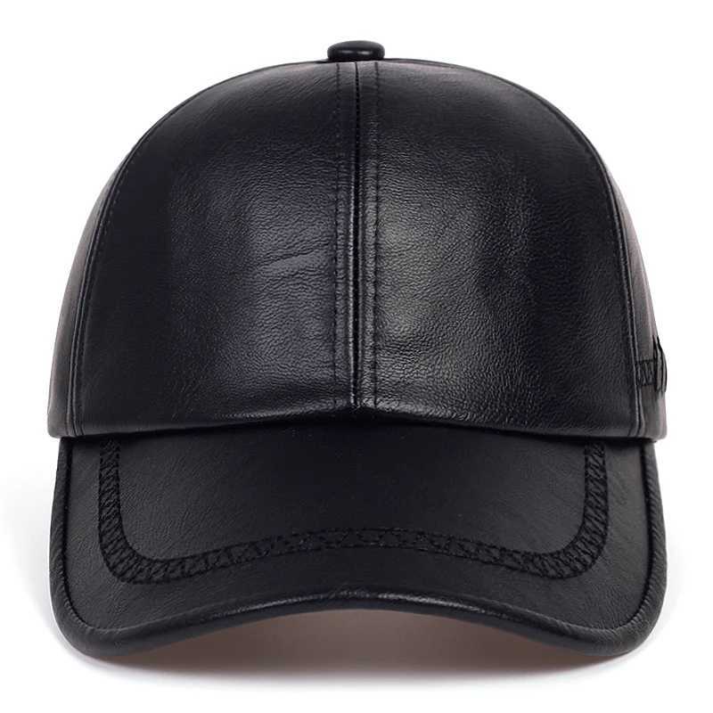 Fashionable solid winter leather baseball cap mens snap button autumn warm black hat womens bone mens hat and hat W241019