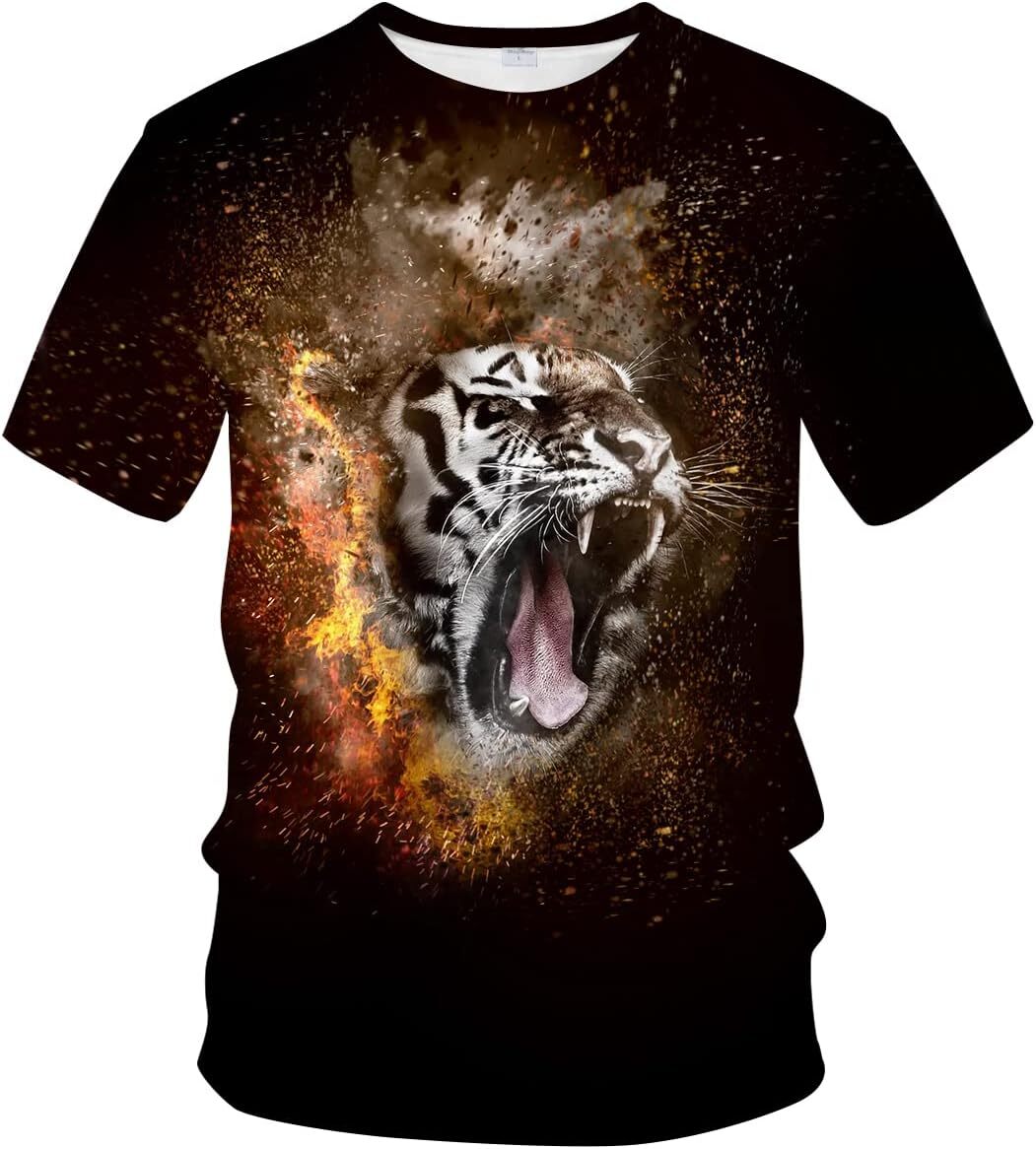 Mens T shirt Men Cool Tiger Shirt Psychedelic Cartoon Tiger Head T-Shirt tee Casual tops summer clothes Fashionable and breathable