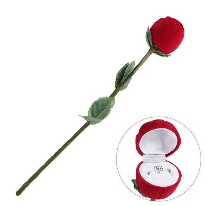 New portable 3D red rose bead treasure box wedding ring gift box earring storage display stand earring box 1 piece W241019