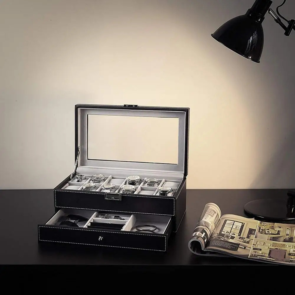 Jewelry Box Double Layer 12 Slot Watch Organizer Jewelry Storage Box Display Collection Box 241018