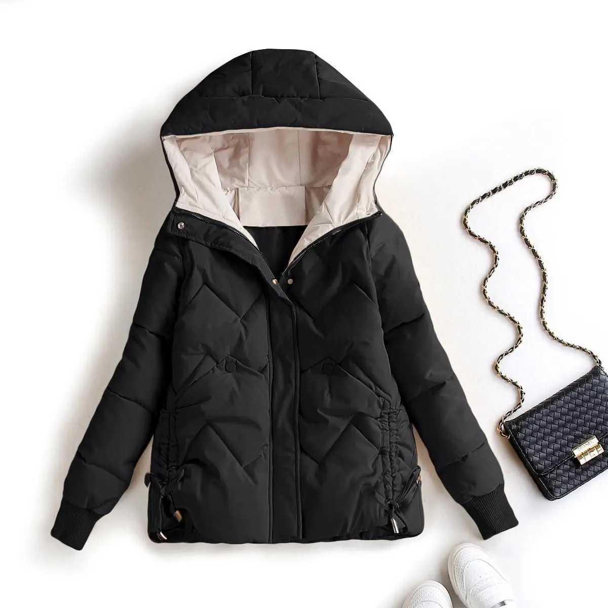 New Fashion Black Bisic Hoodie Coat Women Winter Jacket Female Ladies Casual Beautiful Warm Puffer Jackets Woman OuterwearX241019