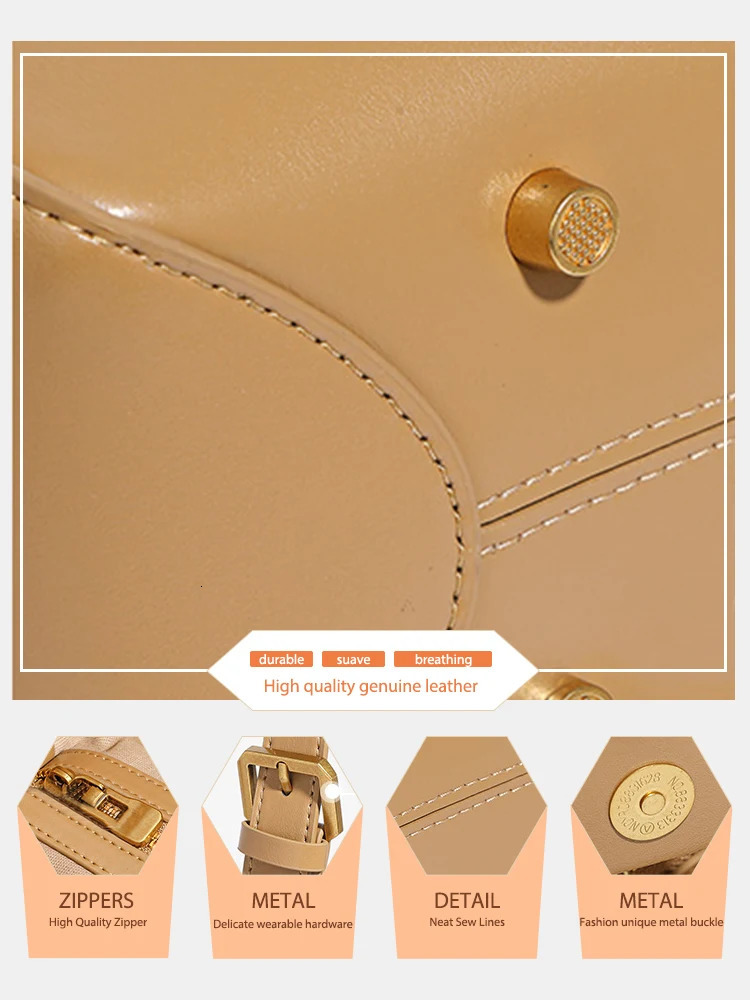 Zency Womens Split Leather Handbag er Bucket Bag Handbag 2024 Womens Shoulder Composite Bag Horizontal Shopping Bag 241018