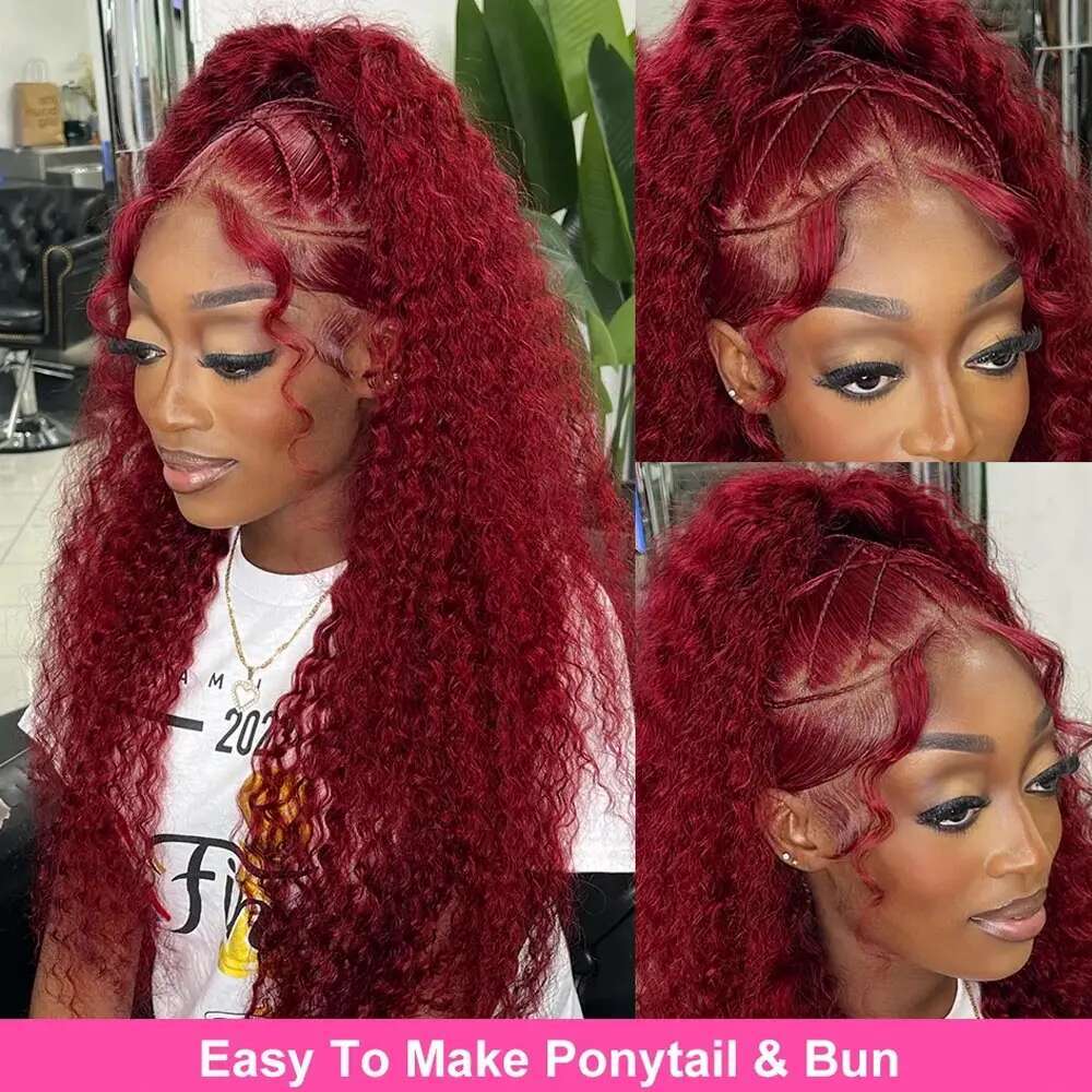 HD Deep x Wave Lace Frontal Wig Colored Burgundy Front Brazilian Red J Curly Human Hair Wigs s