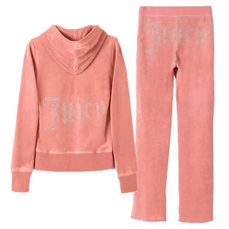 Womens Two Piece Pants JUICY COMETYRE Womens Velvet Track and Field Wear Casual Straight PantsHooded Sweatshirt 2pc Velvet Original Premium Womens Sp 