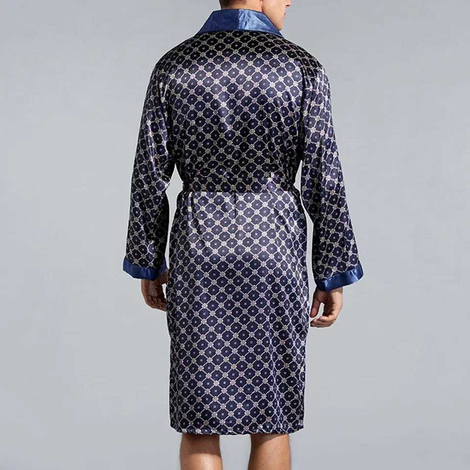 Fashion Mens Satin Silk-Like Bathrobe Luxury Pajamas Kimono Bathrobe Robes Dressing Gown Sleep Wear LoungewearXJ241018