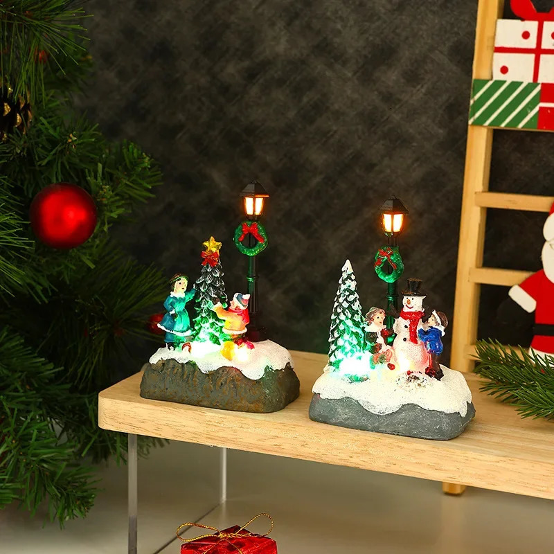 decorations resin small house micro landscape Light snowman tabletop display Christmas gift 241018
