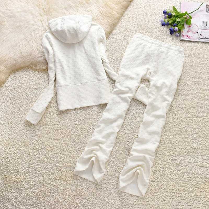 Women's Two Piece Pants Juiyc Cometure Velvet Tracksuit 100% Cotton Womens Hooded Sweatshirt Solid Color Casual Sports Suit + Women Straight Pant