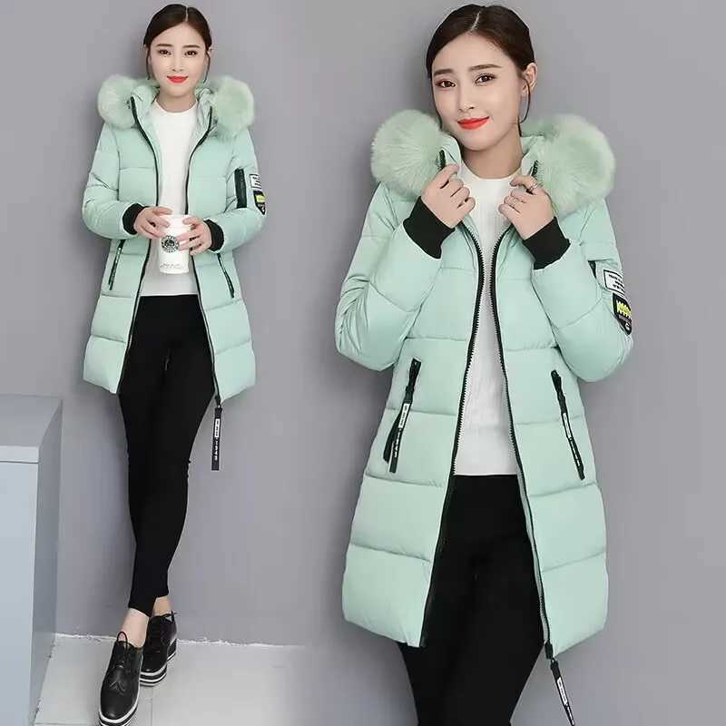 Fashion Coats Winter Jacket Women Parka New 2023 Hooded Long Female Coat Office Lady Warm Down Jacket Fake Fur Winter Coat WomenX241019