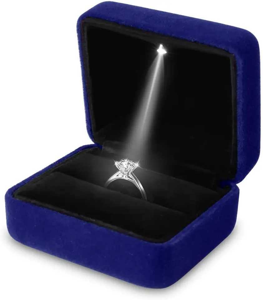 Square Velvet Ring Box LED Light Jewelry Gift Display Box Engagement and Wedding Couple Ring Box Bracket Storage Box W241019