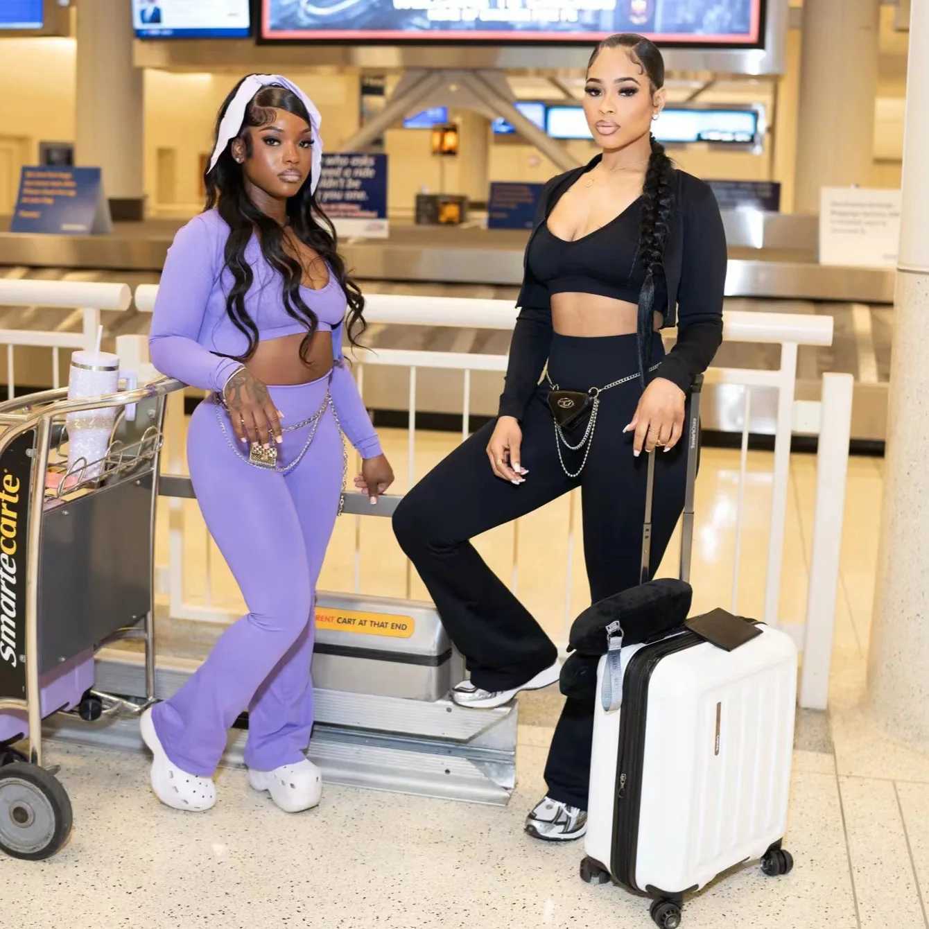Women's Two Piece Pants Crop jacket hoodie front 2-piece pants set sexy sportswear 2024 womens autumn clothing body elegant 2-piece pants set Y24