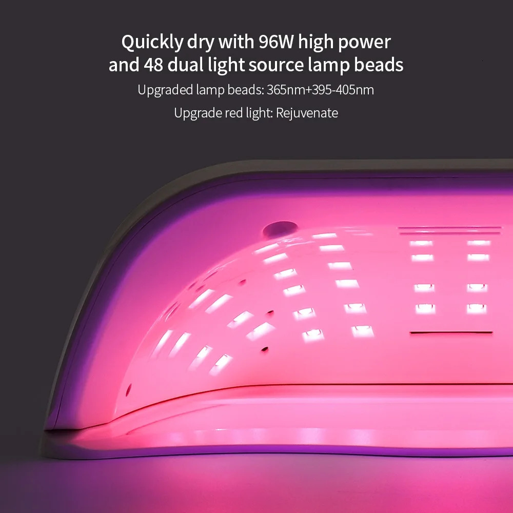 96W 48LED light nail dryer Red light fast drying LED nail light mop headlamp gel polishing drying timer Smart nail art tool 241018