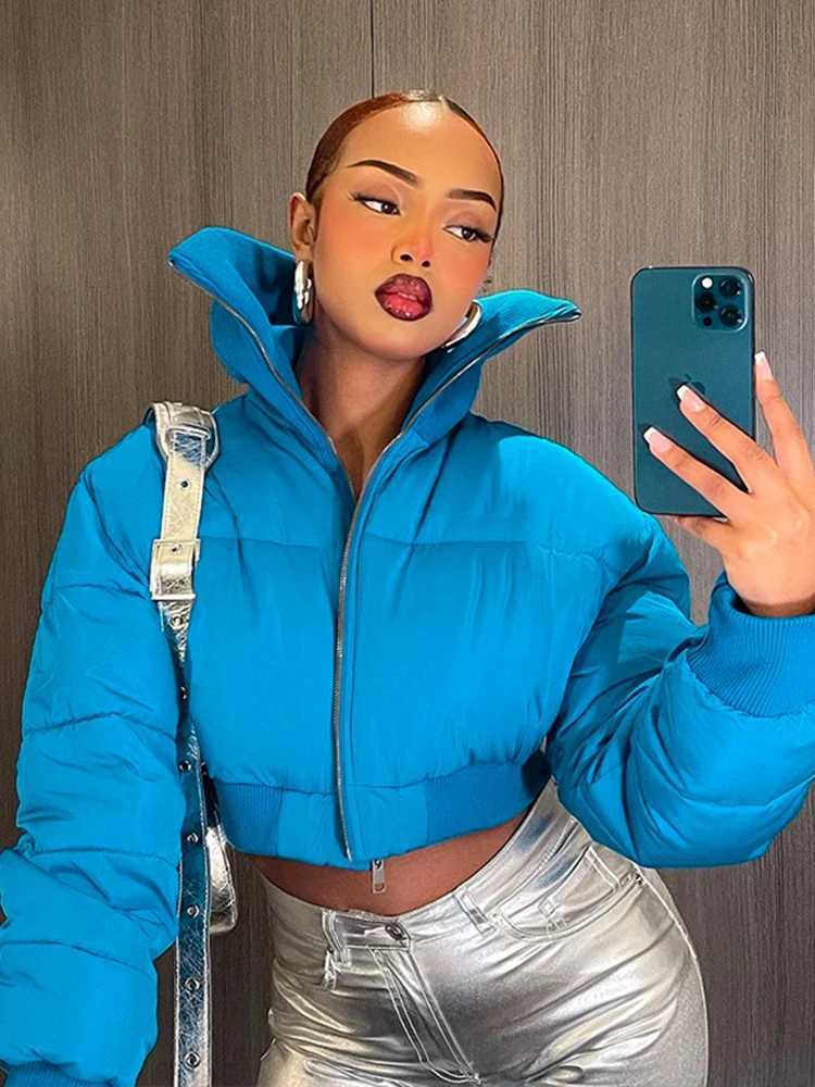 Women's Down Parkas Strange cat pads bubble puffs Parkas womens winter turtle neck zipper warm short jacket T-shirt fashionable hippie cut jacket