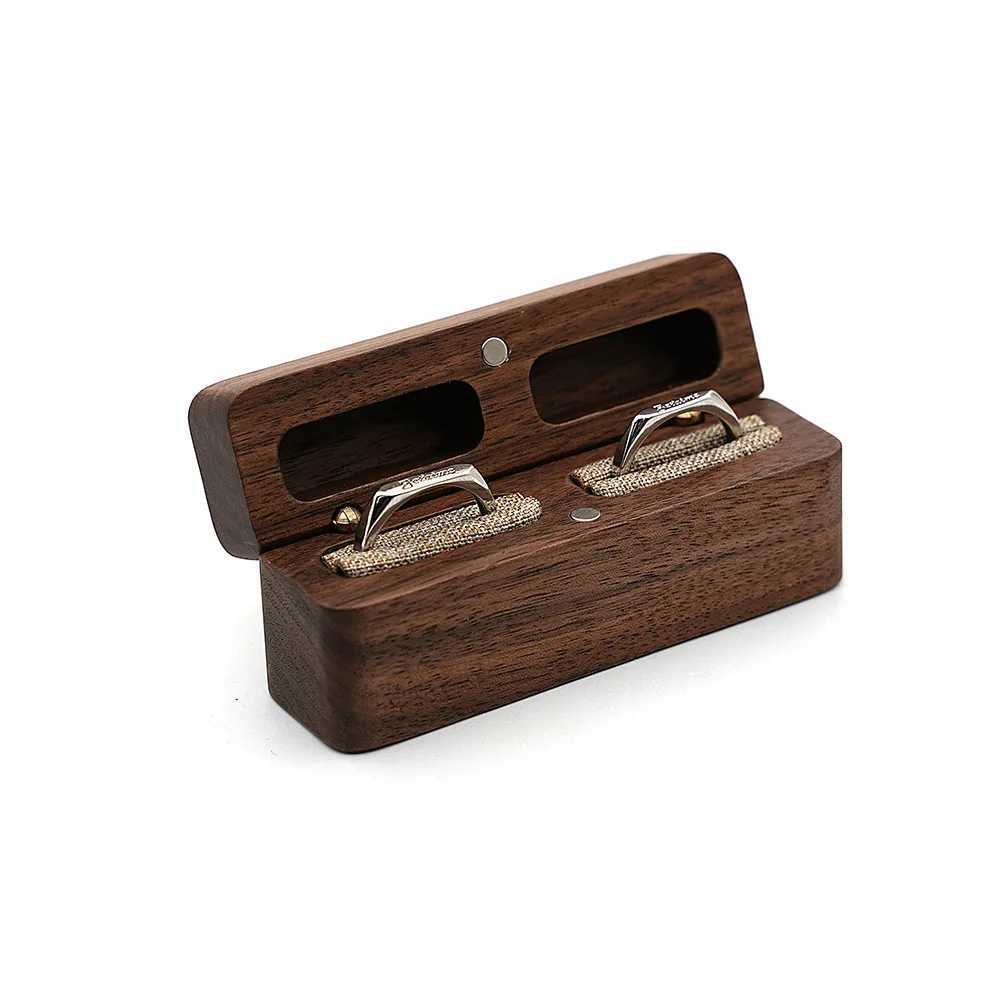 Vintage Walnut Wedding Ring Box Necklace Earring Storage Box Gift Display Packaging Small Jewelry Organizer W241019